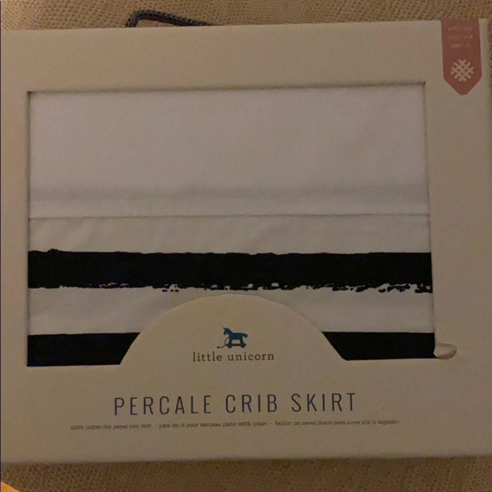 🔳FINAL$15🔚CRIB SKIRT. Little Unicorn Percale . Ink stripe.